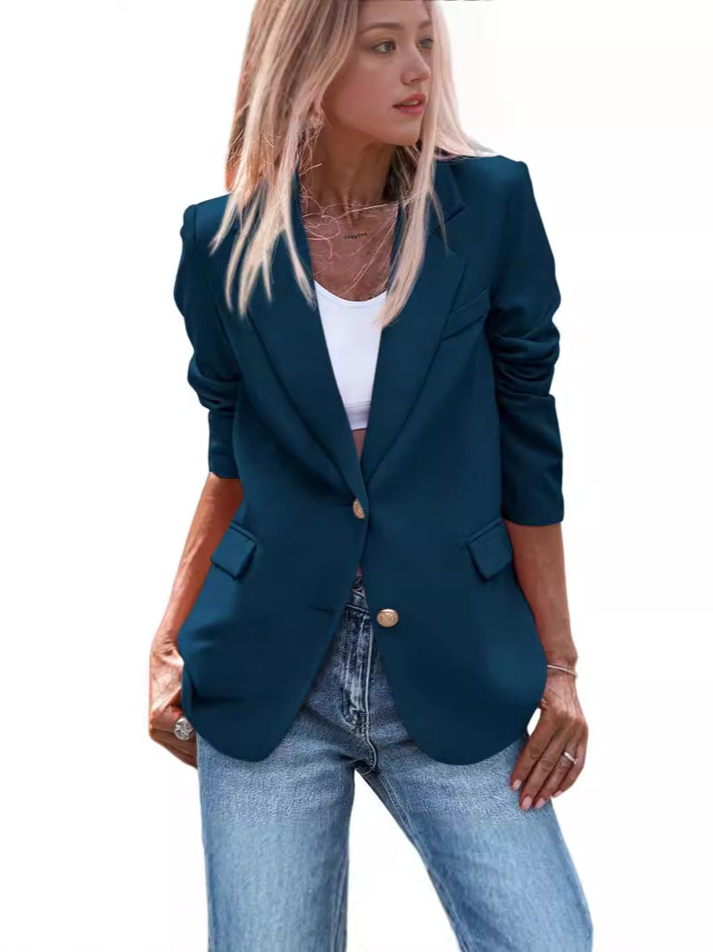 Damen Eleganter Einreiher Blazer mit goldenen Knöpfen und tailliertem Schnitt Drune