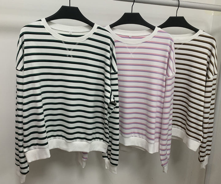 Damen lässiger Sweatshirt mit modernem Streifenmuster und Rundhalsausschnitt Drune
