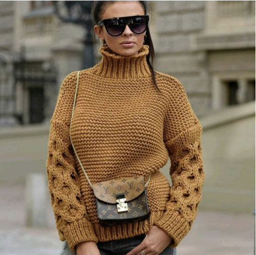 Damen Strickpullover mit hohen Kragen und pompösen Ärmeln Drune