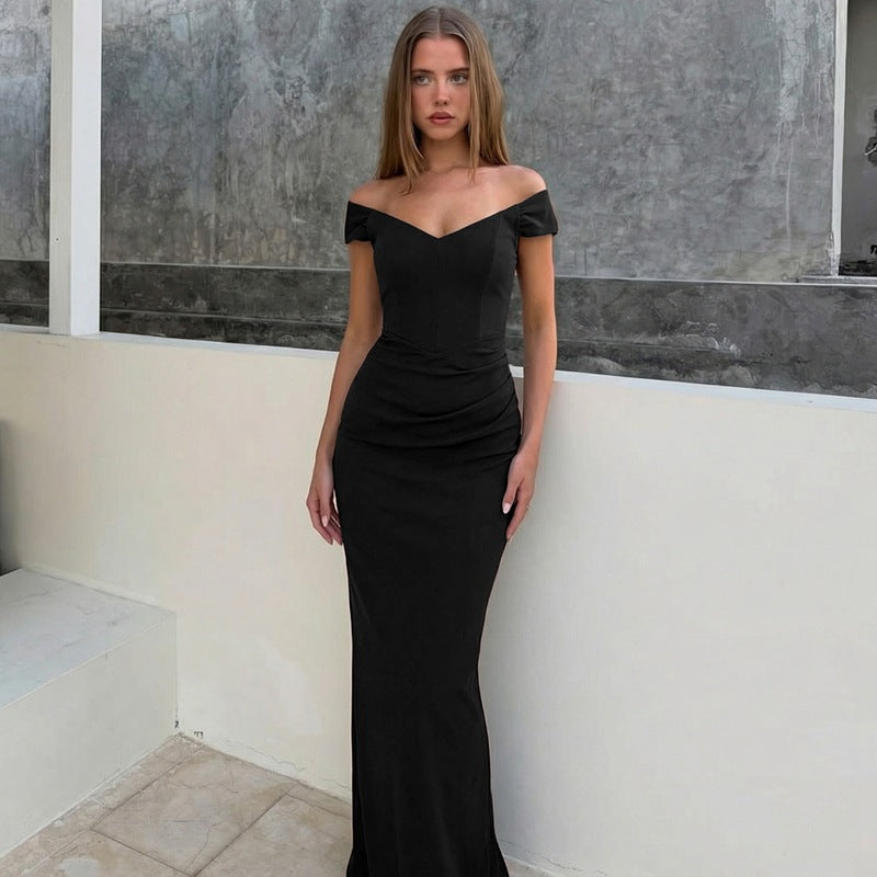 Damen Elegantes Maxikleid mit verführerischem V-Ausschnitt und transparenten Ärmeln Drune