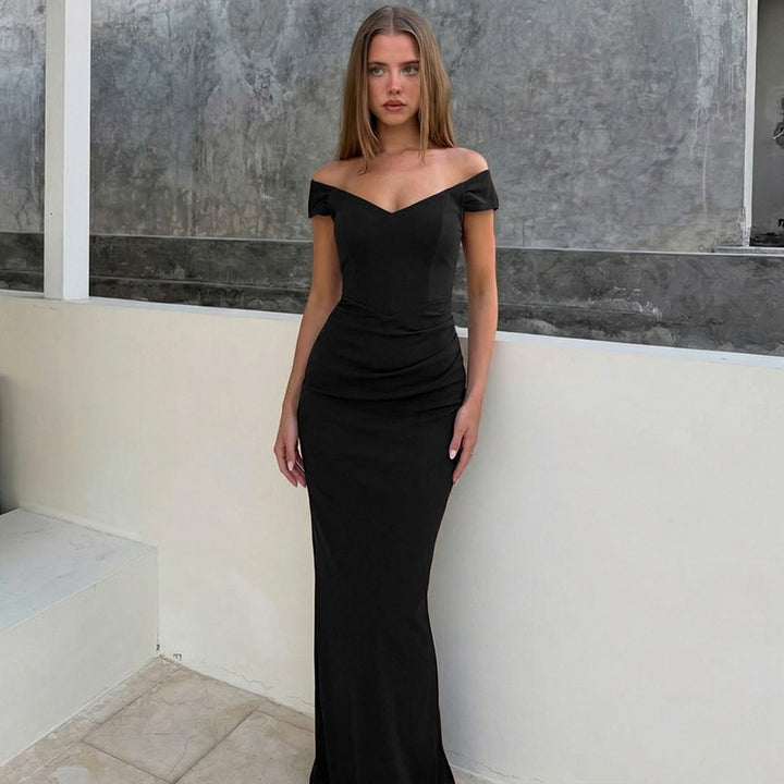 Damen Elegantes Maxikleid mit verführerischem V-Ausschnitt und transparenten Ärmeln Drune