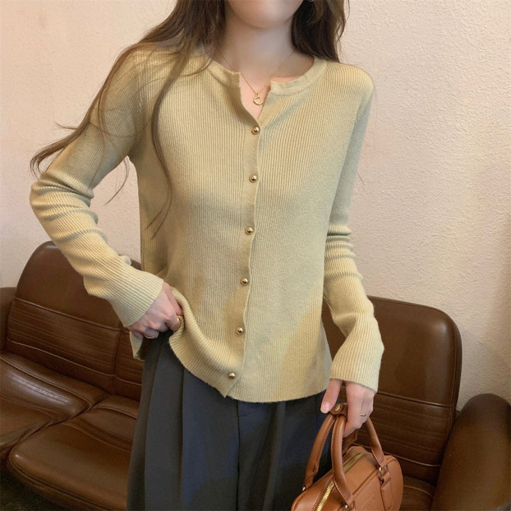 Damen lässige Strickjacke mit Knopfverzierung und feiner Rippstruktur Drune