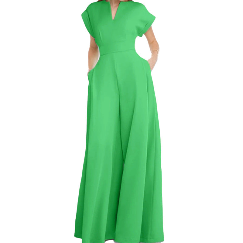 Damen Eleganter Jumpsuit mit Weitem Bein und Schalkragen Drune