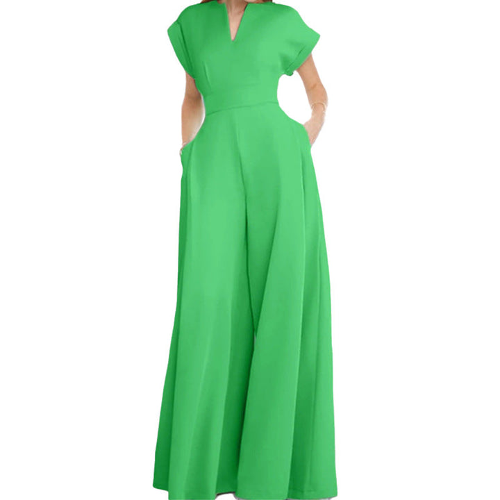 Damen Eleganter Jumpsuit mit Weitem Bein und Schalkragen Drune