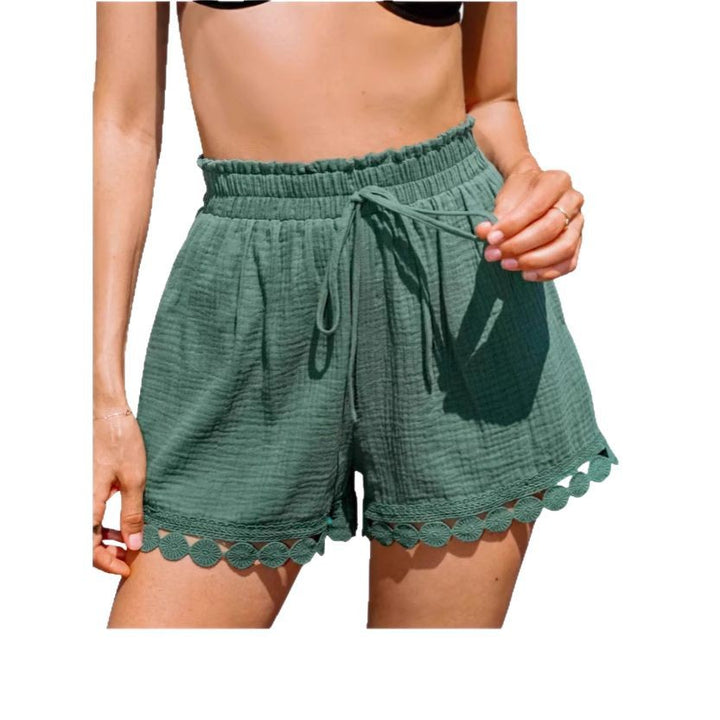 Damen lockere Short mit elastischem Bund und dekorativem Häkelabschluss Drune