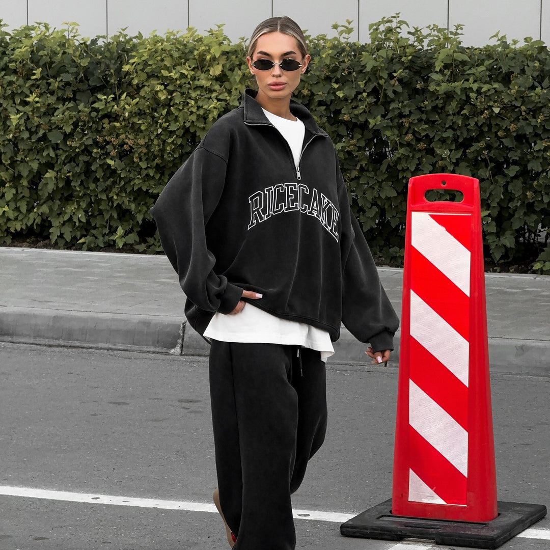 Damen bequemer Oversized Sweatpullover mit hochwertigem Reißverschluss und lässigem Schnitt Drune