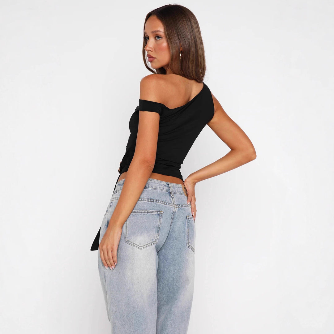 Damen Asymmetrisches Oberteil mit modischem Gürtel Drune