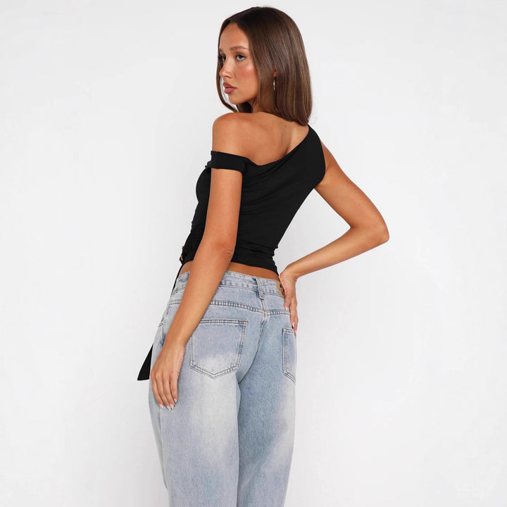 Damen Asymmetrisches Oberteil mit modischem Gürtel Drune
