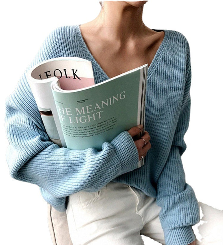 Damen Strickpullover mit tiefem V-Ausschnitt und lässiger Passform Drune