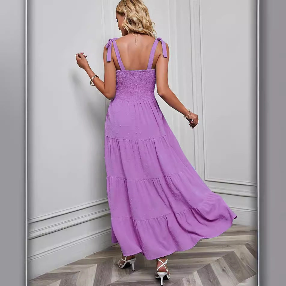 Damen Maxikleid mit zartem Smock-Oberteil und verstellbaren Trägern Drune