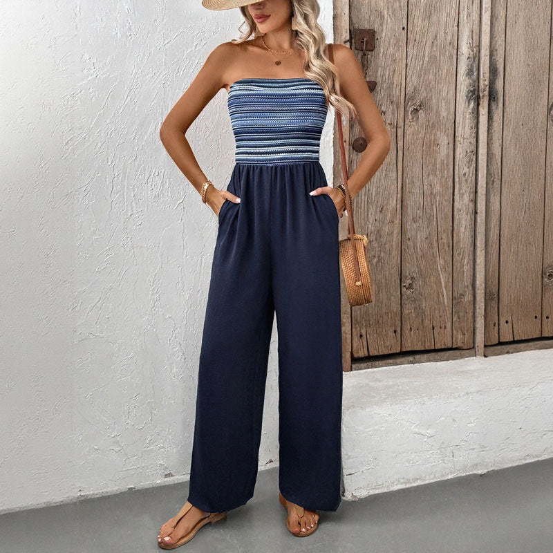 Damen Jumpsuit mit Bandeau-Oberteil und weitem Bein Drune