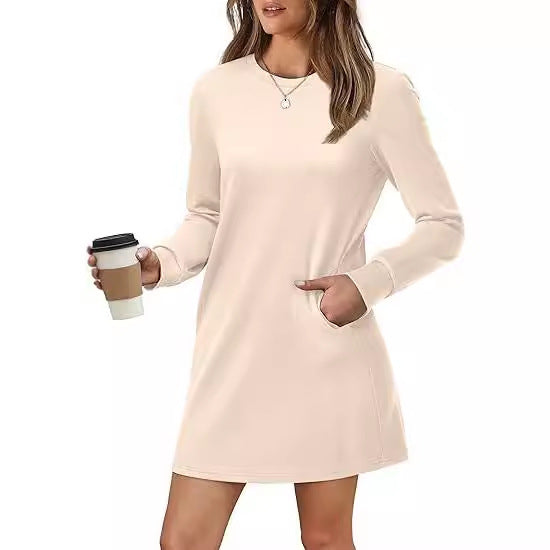Damen lässiges Sweatkleid mit langem Arm und Rundhalsausschnitt Drune