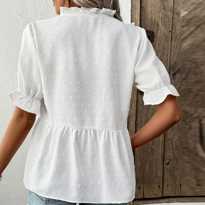 Damen blusiges Oberteil mit Rüschendetails und V-Ausschnitt Drune