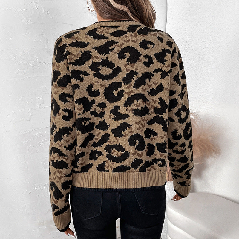 Damen modischer Strickcardigan mit animalischem Muster und dekorativem Bindegürtel Drune