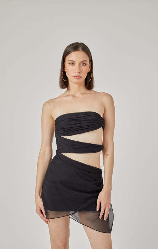 Damen trägerloses Wickelkleid mit Schnittdetails Drune