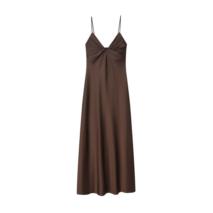 Damen Maxikleid mit elegantem Wasserfallausschnitt und zarter Drapierung Drune