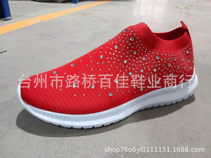 Damen nan sockenähnliche Strick-Sneaker mit Kristallapplikationen und flexibler Leichtsohle Drune