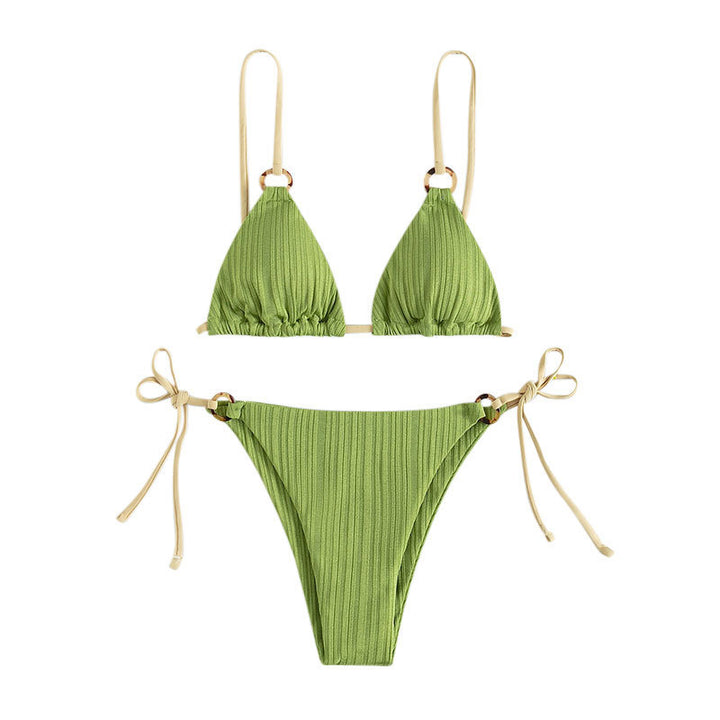 Damen Triangel-Bikini mit elegantem Rippendesign und seitlichen Bindebändern Drune