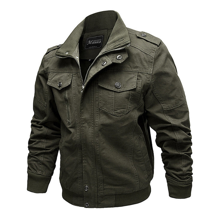 Herren nan robustes Canvas-Fieldjacke im Bomberstil mit Schulterpatten, verdeckter Druckknopf‑Zipfront und ergonomischen Nähten Drune