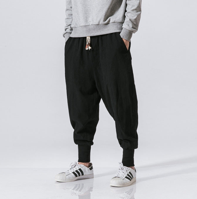 Herren nan lässige Leinen-Joggerhose mit Tunnelzug, strukturierter Oberfläche und elastischen Bündchen Drune