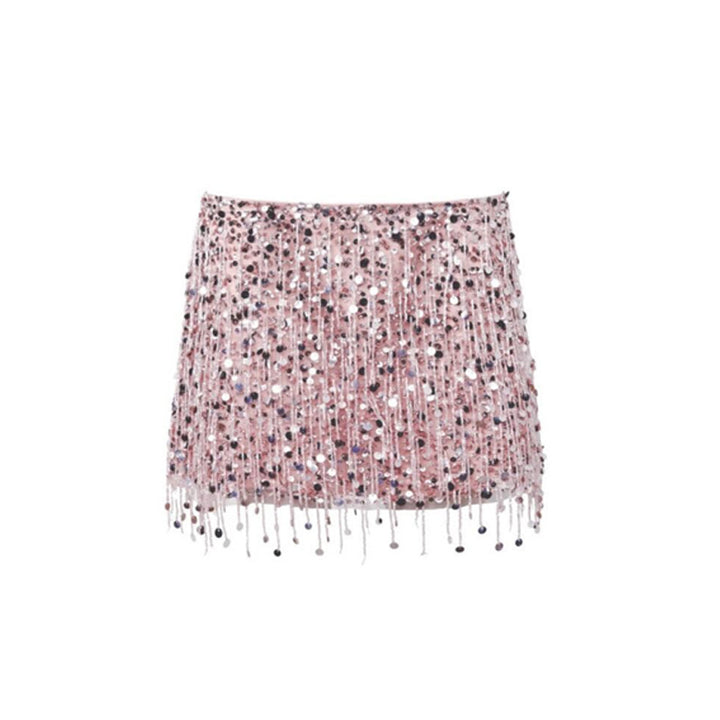 Damen Funkelnder Minirock mit Paillettenverzierung und Fransen Drune