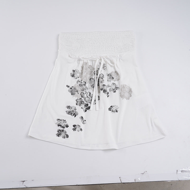 Damen Baumwollrock mit floralen Mustern und elastischem Bund Drune