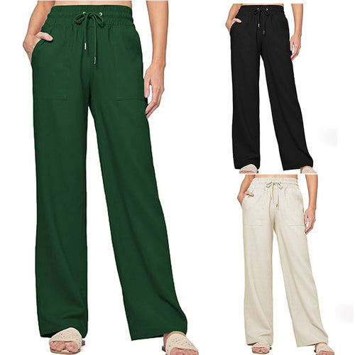 Damen nan weite Loungewear-Hose mit hohem Elastikbund Kordelzug Seitentaschen und legerer Palazzo-Passform Drune