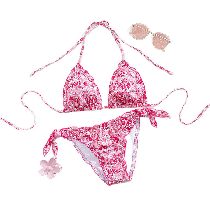 Damen floral gemusterter Triangel-Bikini Drune
