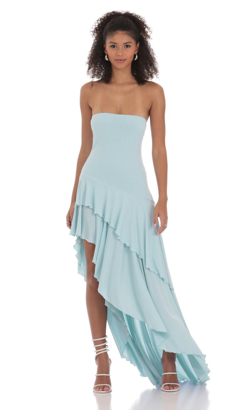 Damen asymmetrisches Abendkleid mit voluminösen Rüschendetails Drune