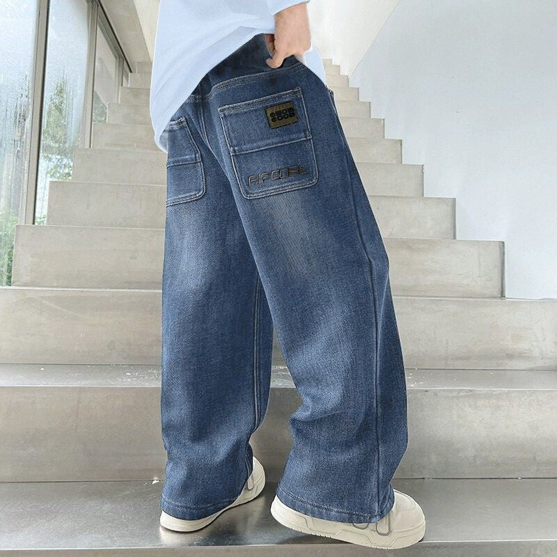 Herren weite Denim-Hose mit modischen Taschen Drune