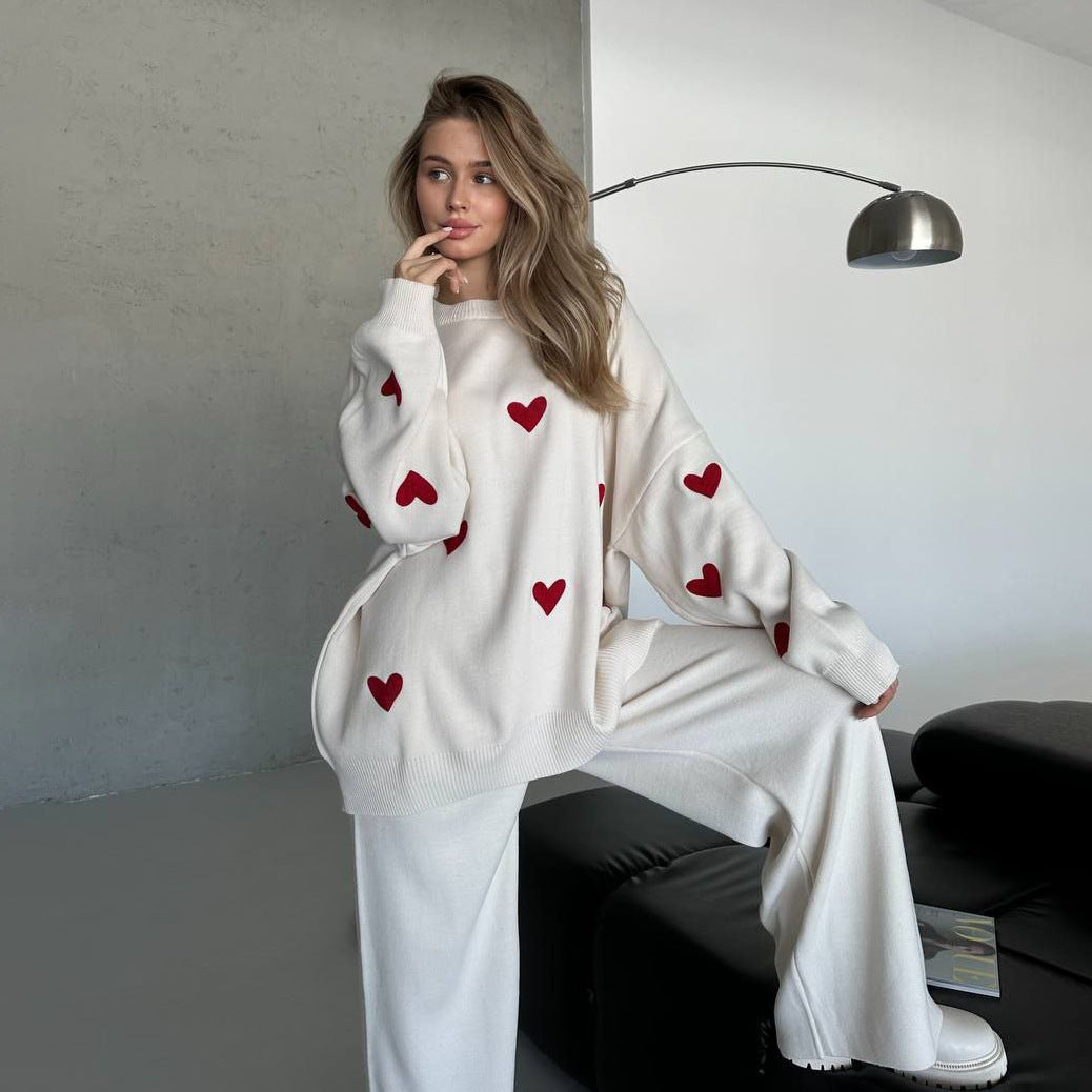 Damen Oversized Pullover mit Herzmotiv Drune