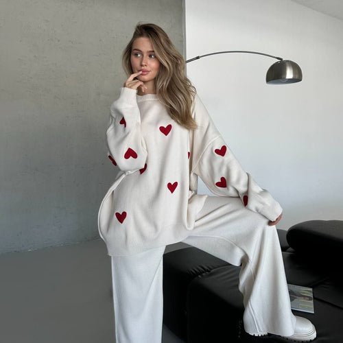 Damen Oversized Pullover mit Herzmotiv Drune