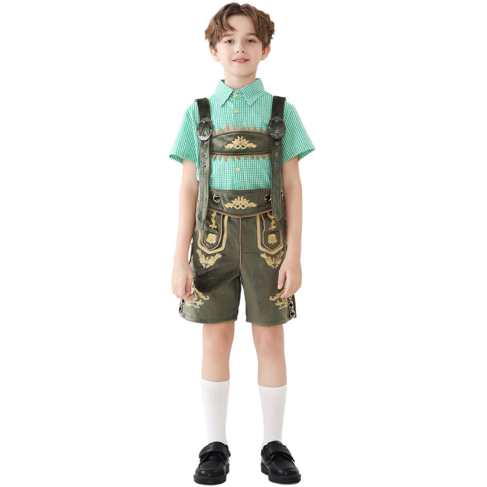 Unisex nan traditionelle Kinderlederhose mit verstellbaren Hosenträgern und aufwendiger Stickerei Drune