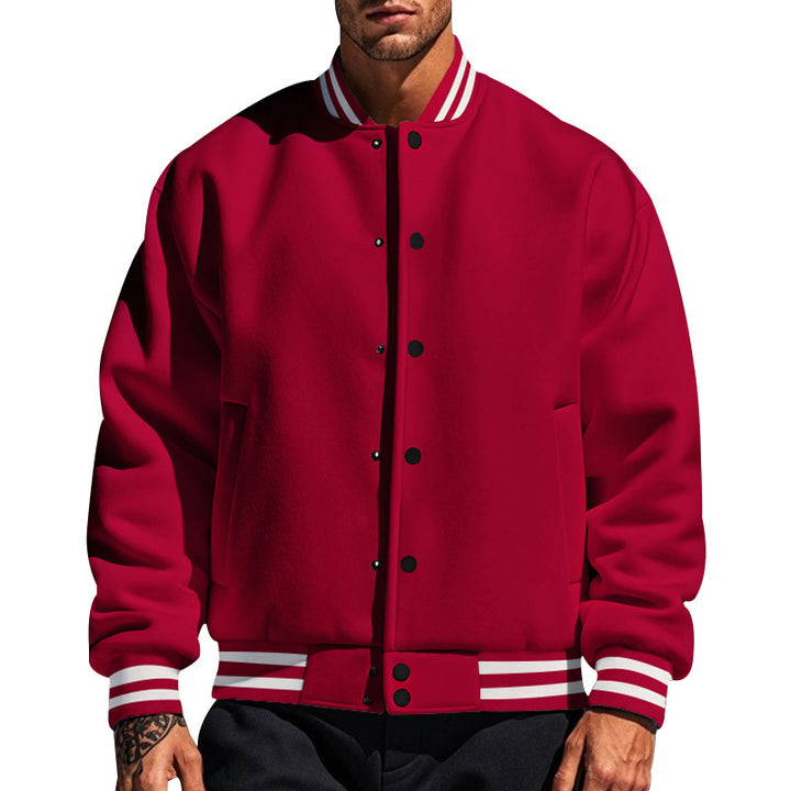 Herren nan College-Strickjacke im Retro-Look mit Rippkragen, Druckknopfverschluss und Eingrifftaschen Drune