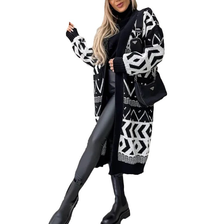 Damen Grobstrick-Cardigan mit folkloristischen Mustern und lässiger Passform Drune