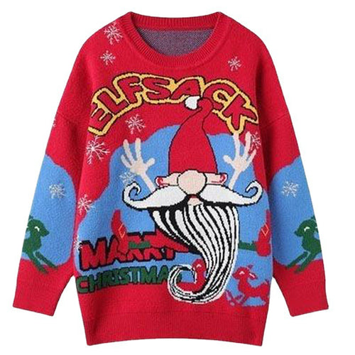 Damen festlicher Pullover mit Weihnachtsmotiv und Rundhalsausschnitt Drune