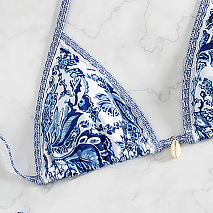Damen Triangel-Bikini mit verspieltem Palmenmuster Drune