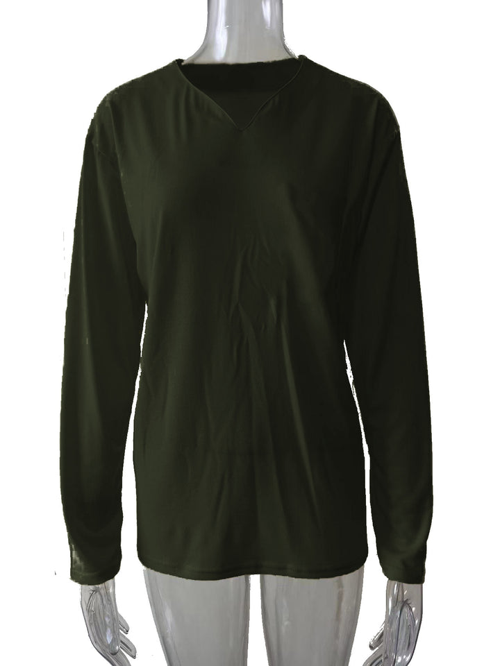 Damen nan legeres Langarmshirt mit V-Notch-Ausschnitt, Brusttasche und lockerer Oversize-Passform Drune