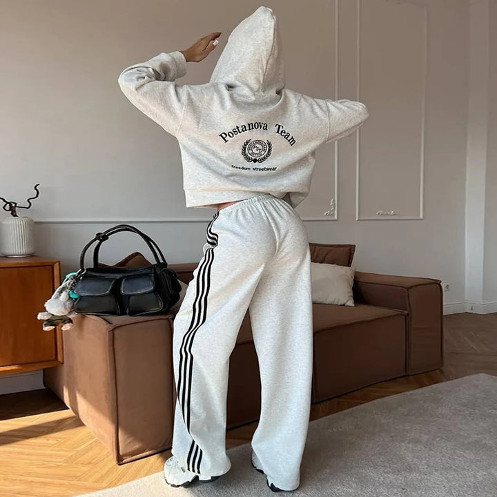 Damen lässiger Cropped Hoodie mit weitem Jogger Drune