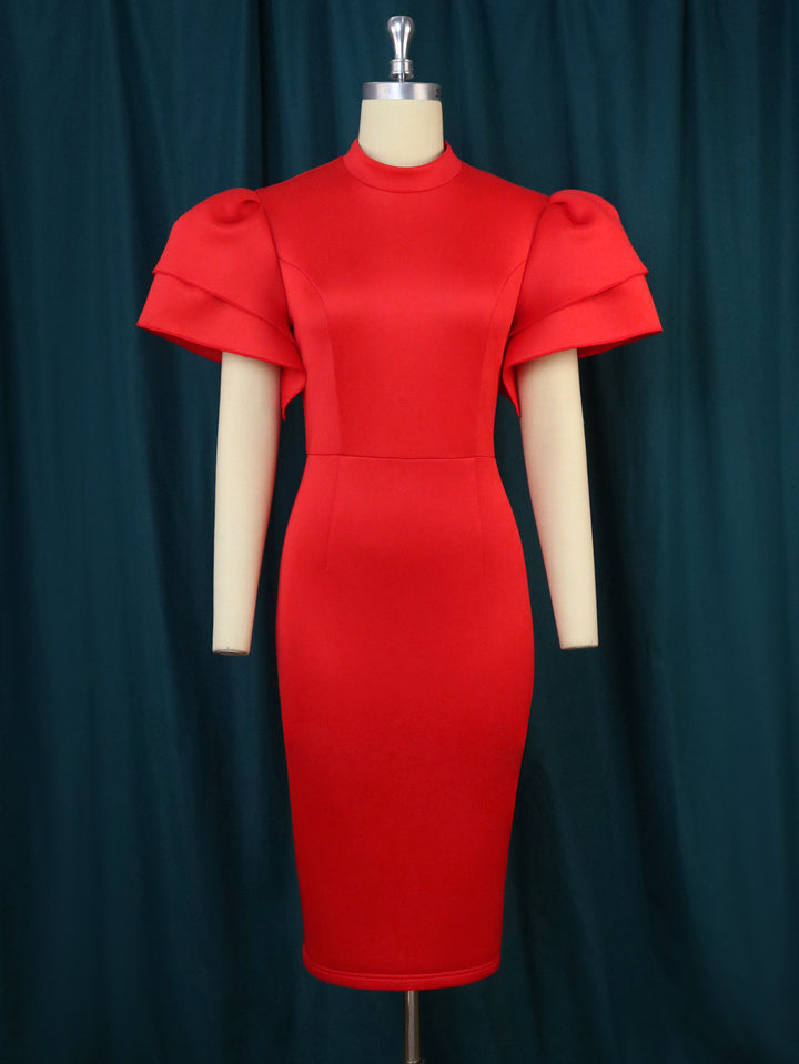 Damen figurbetontes Kleid mit voluminösen Rüschenärmeln Drune 1778623062