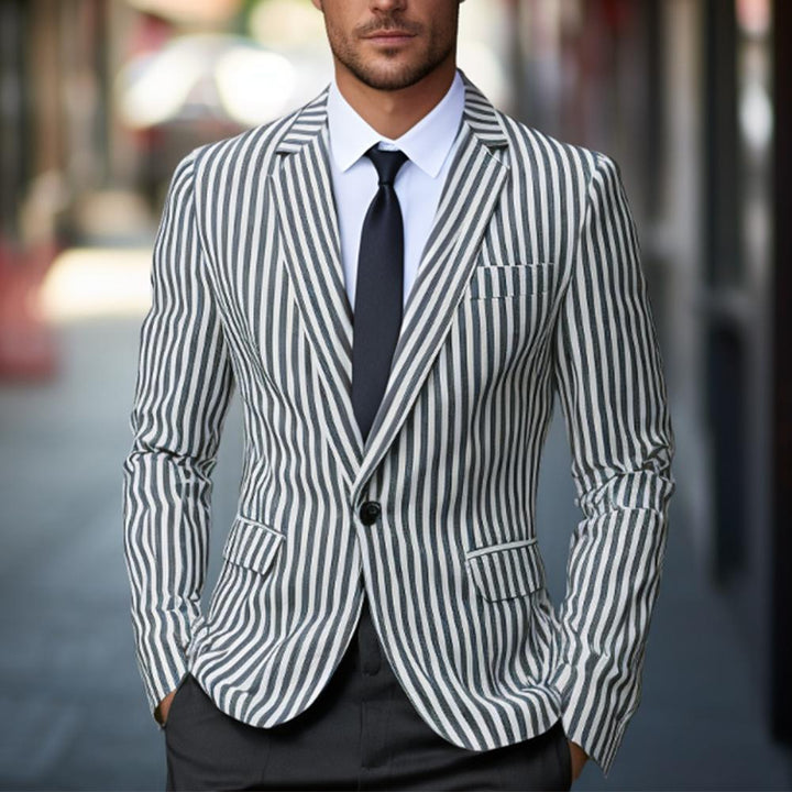 Herren nan gestreiftes Slim-Fit Sakko mit schmalem Revers und Single-Button Drune