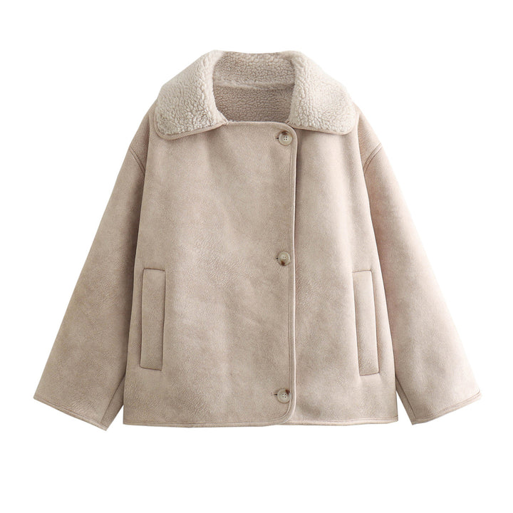 Damen Kuschelige Jacke mit Kunstfellkragen Drune