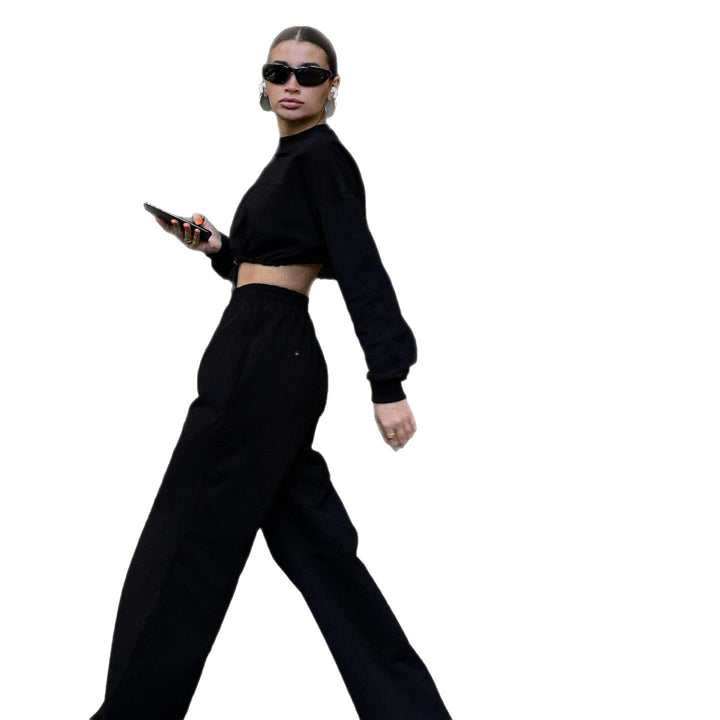 Damen lässiges und elegantes Crop-Top und weite Hose Set Drune