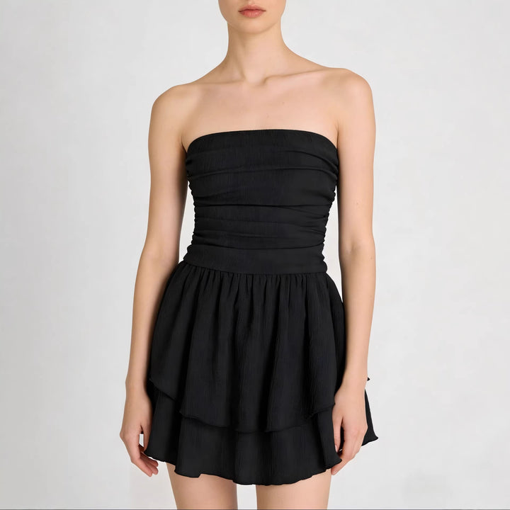 Damen Wickelkleid mit gerafftem Oberteil und fließendem Rock Drune
