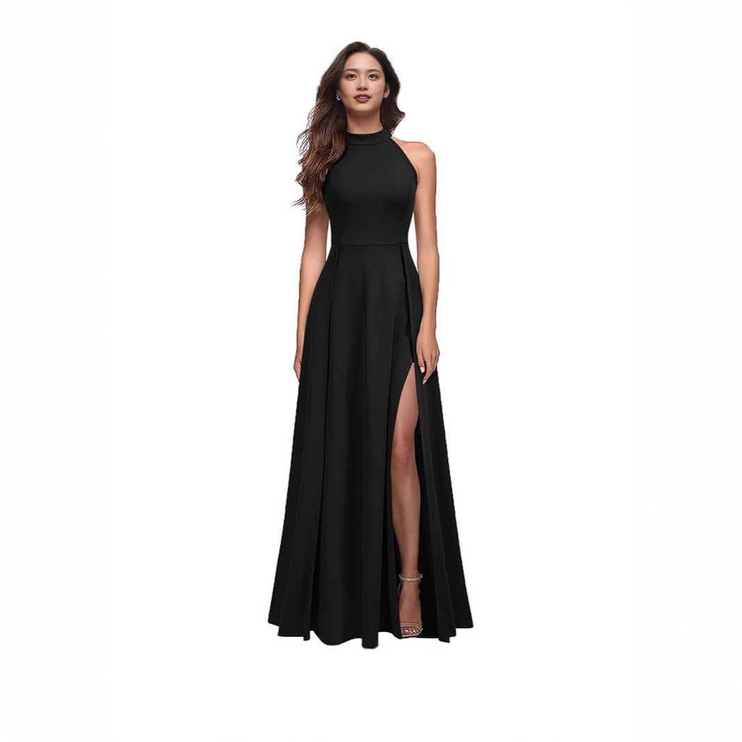 Damen Maxikleid mit seitlichem Schlitz und elegantem Kragen Drune