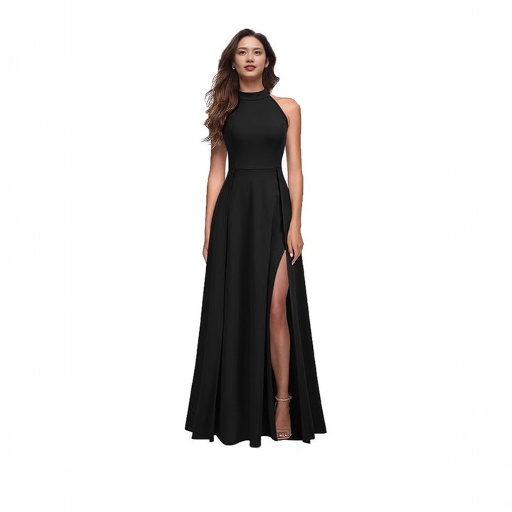 Damen Maxikleid mit seitlichem Schlitz und elegantem Kragen Drune