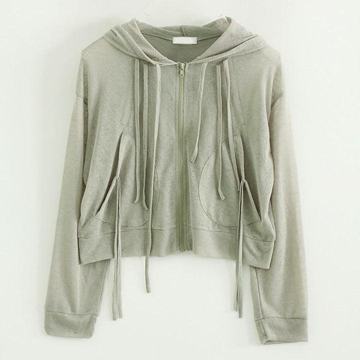 Damen modische cropped Kapuzenjacke mit praktischem Reißverschluss Drune