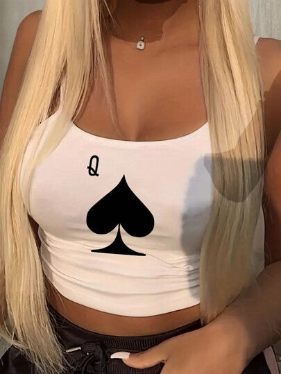Damen Crop-Top mit kreativem Kartenspiel-Motiv Drune