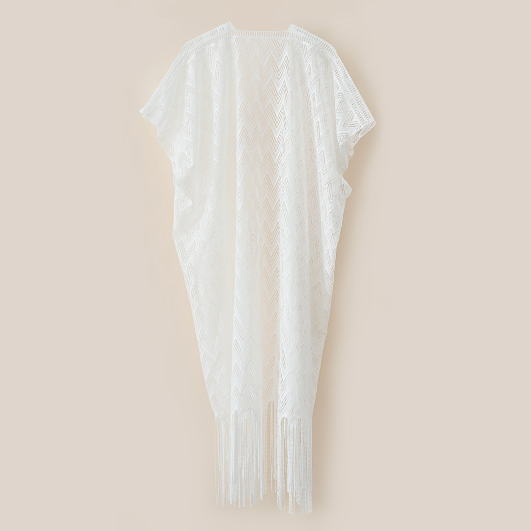 Damen eleganter und luftiger Kaftan mit fransigen Abschlüssen Drune