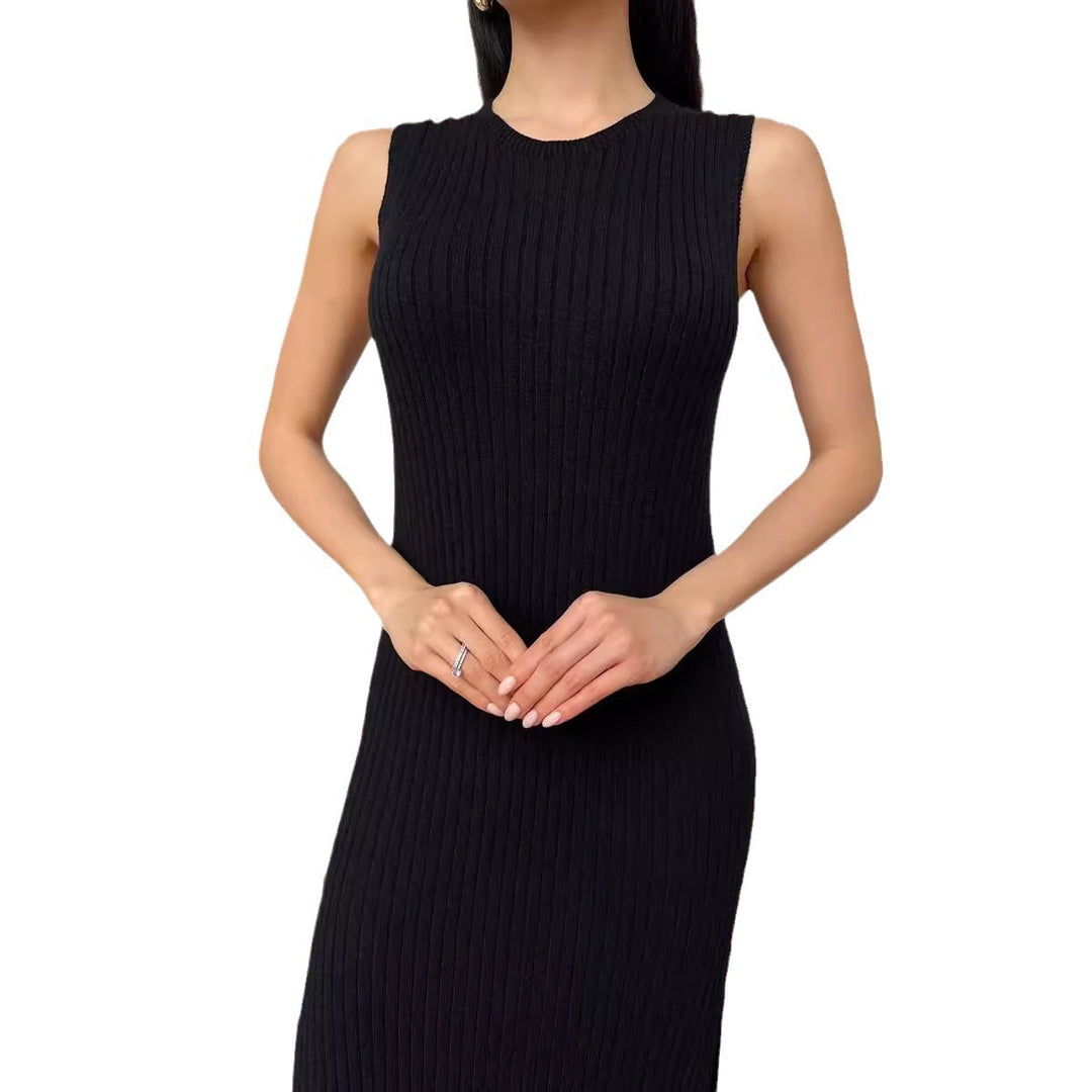 Damen elegantes, figurbetontes Strickkleid mit hohem Kragen und Rippstruktur Drune